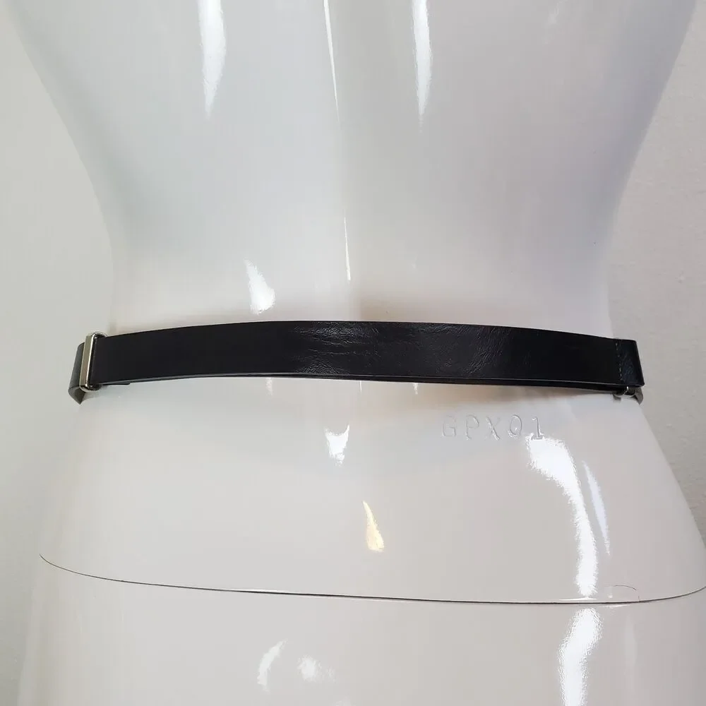 Vintage 80s Silver Buckle Black Belt